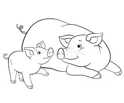 Pigs are one of the most common barnyard animals that can be spotted grazing in countryside areas, meadows and pastures. Coloring Pages Mother Pig Looks At Her Little Cute Piglet Stock Vector Illustration Of Baby Character 154304663