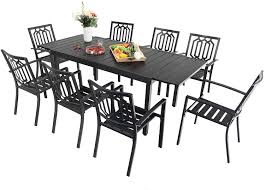 Check spelling or type a new query. Buy Sophia William Black Patio Dining Set 9 Piece Metal Outdoor Expandable Dining Table Set Bistro Furniture Set 1 Rectangle Expanding Dining Table And 8 Backyard Garden Outdoor Chairs Online In Poland B08l7jj9tg