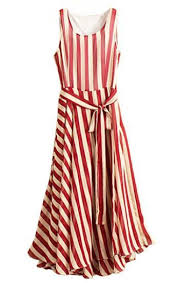 Red Apricot Striped Sleeveless Belt Chiffon Dress Fashion Pretty Outfits Chiffon White Dress