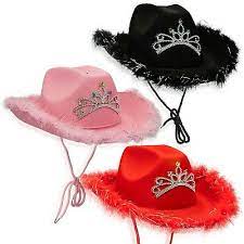 Adult Light Up Cowboy Hat With Tiara And Feathers Cowgirl Hat With Crown Ebay