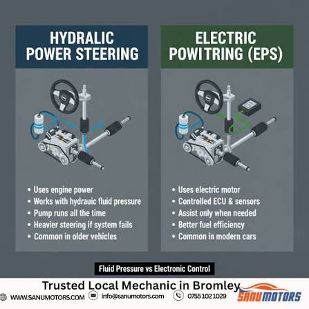 Hydraulic vs Electric Power Steering – Which Is Better? ⚡ Learn the differences between hydraulic and electric power steering systems. Understand how each works, their advantages, and why modern cars are moving