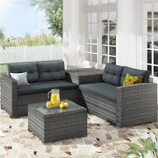 Provide the perfect way to enjoy a great meal outdoors surrounded by natural beauty. Patio Furniture Set Clearance 4 Piece Patio Furniture Sets With Loveseat Sofa Storage Box Tempered Glass Coffee Table All Weather Patio Sectional Sofa Set With Cushions For Backyard Garden Pool Walmart Com