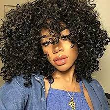 Check spelling or type a new query. Amazon Com Short Afro Wigs For Black Women Curly Wigs With Bangs Synthetic Kinky Curly Hair Wig Full Wigs 1b Beauty
