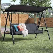 The canopy overhang shades you from the sun, protecting you from harsh uv rays, letting you enjoy more time outside. Andover Mills Marquette 3 Seat Cushion Porch Swing With Stand Porch Swing With Stand Porch Swing Diy Porch Swing