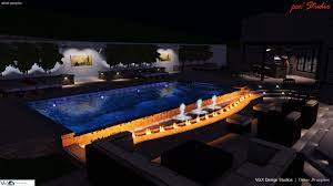 Blue is a traditional cabana color. This Pool Is Getting Hot This Is A 15 X 30 Gunite Pool With A Reverse Negative Edge Www Vizxdesign Com Pool Designs Gunite Pool Landscape Design
