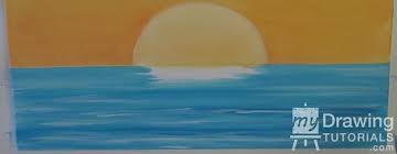 Pull yellow outwards from the edges of the sun toward the edge of the canvas. How To Paint A Sunset Acrylic Seascape Painting Lesson My Drawing Tutorials