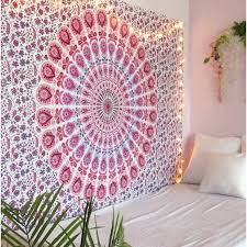 Light Pink Peacock Mandala Tapestry Twin Size Boho Beach Throw Dorm Room Indian Wall Hanging Art Bedspread Outdoor Tapestry Wall Art Hanging Wall Art Tapestry