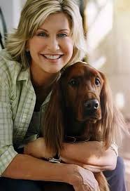 A young Olivia Newton-John with Jack. She had several Irish in her  lifetime. Rest in peace, lovely lady. #IrishSetters #IrishSettersofFacebook  #Dogs