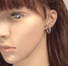 Purple Striped Hoop Earrings, Vintage Silver Hoops, Retro Purple Hoop  Earrings, Silver Post Hoop Earrings, Tan Beige Hoops