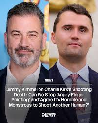 Jimmy Kimmel fala contra "apontar o dedo com raiva" após a morte de Charlie  Kirk por tiroteio. “Em vez de apontar o dedo com raiva, podemos concordar  por um dia que é