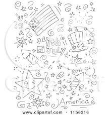 4th of july clipart black and white. Cartoon Clipart Of A Black And White Collage Of Fourth Of July Doodles Vector Outlined Coloring Page By Simple Doodles Coloring Pages Coloring Pages For Kids