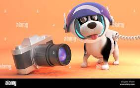 3d-Welpe Hund in einem Raumanzug auf Mars an eine Kamera suchen, 3d-Grafik  rendern Stockfotografie - Alamy