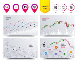 Financial Planning Charts Magnifier Glass And Globe Search Icons
