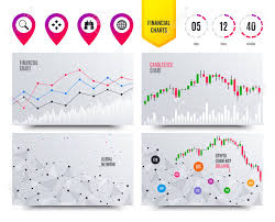 Financial Planning Charts Magnifier Glass And Globe Search Icons