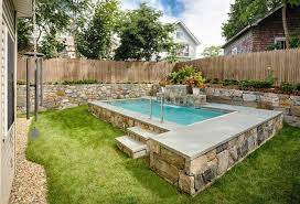 Inground vinyl pools consist of a metal, plastic, or wood frame placed in the excavated area covered with sand and a vinyl liner. Small Swimming Pools For Small Backyards Swimming Pools Backyard Small Inground Pool Swimming Pool Designs