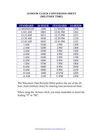 Download Standard Military Time Conversion Chart For Free