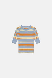 Blue pearl embellished collar knit top. Top Punto Rayas Striped Knit Knit Top Tops