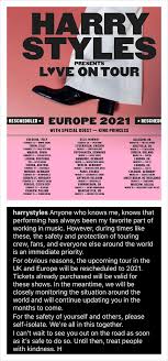 Europe Tour Rescheduled In 2020 Style Lyrics Harry Styles Live Harry Edward Styles