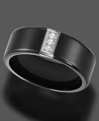 Men S Black Titanium Ring Diamond Accent Band Black Titanium Ring Mens Wedding Rings Titanium Wedding Rings