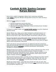 Download kumpulan contoh skripsi jurusan bahasa & sastra indonesia. Contoh Kritik Sastra Cerpen Karya Djenar Docx Contoh Kritik Sastra Cerpen Karya Djenar Kritik Sastra Adalah Tanggapan Objektif Dari Seseorang Terhadap Course Hero