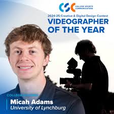 Another amazing videographer and creator! 🎥 Micah Adams of  @lynchburgsports was named the CSC Creative & Digital Design Contest  Videographer of the Year for the College Division, which was a new category