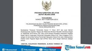 Badan kepegawaian negara (bkn) telah mengumumkan pelaksanaan tes cpns 2019 akan mulai pilih instansi, formasi dan jabatan sesuai pendidikan. Rincian Formasi Cpns Muara Enim 2019 Dan Persyaratan Download Link Pdf Di Sini Tribun Sumsel