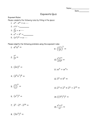 Exponent Rules Quiz Exponent Rules Exponent Worksheets Exponent Rules Activity