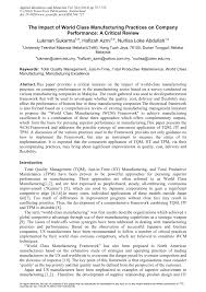 Specialize manufacturing and designing of extruded( double layer colour pp & ps )vacuum formed thermoformed plastic products we are an injection moulding company in malaysia. Pdf The Impact Of World Class Manufacturing Practices On Company Performance A Critical Review