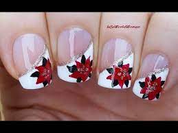 Christmas Side French Manicure With Poinsettia Nail Art Design Youtube Nail Art Designs Christmas Nail Designs Simple Nail Art Designs