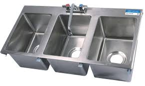 three compartment drop in sink with