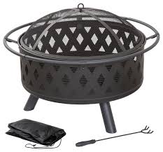 The wedge™ deluxe battery spit. Pure Garden 32 Inch Round Crossweave Firepit With Cover Black Transitional Fire Pits By Trademark Global Houzz
