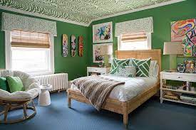 Relaxing and pleasant green color can be added to kids rooms decor with stencils, wall murals, vinyl stickers, curtains and bedding fabrics, wallpaper and furniture. Refreshingly Trendy How To Add Green To The Kids Bedroom