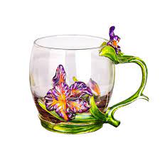 Saiclehome Iris Flower Tea Cup Elegant Glass Cup Enamel Drinkware Tea Cups Flower Tea Tea Cup Set