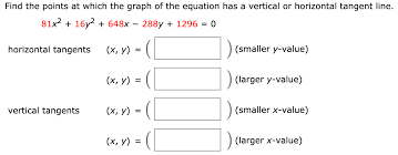 The point at which the tangent line is horizontal is ( − 2, −12). Solved Find The Points At Which The Graph Of The Equation Has A Vertical Or Horizontal Tangent Line Course Hero