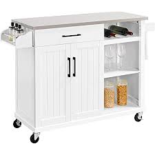 Check spelling or type a new query. Amazon Com Yaheetech Kitchen Cart With Stainless Steel Top Kitchen Island On Wheels With Drawer And Cabinet Open Shelves And Spice Rack Towel Rack White Everything Else