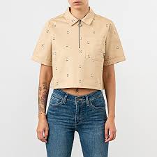 Lazy Oaf Happy Sad Cropped Zip Shirt Sand Footshop