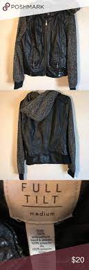 Faux Leather Jacket With Cloth Hood And Sleeve Clothes Faux Leather Jackets Clothes Design