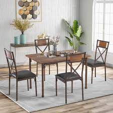 Modern take on industrial style kitchen design where metal surfaces are stainless steel. Dining Table And Chair Set 5 Piece Industrial Kitchen Dinette Sets With Metal Frame 4 Leather Dining Chairs Modern Dining Table Set For Dining Room Breakfast Nook Living Room Brown W14339 Walmart Com