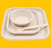 VIK® Sugarcane Bagasse Disposable Set (400 Pieces) - Square Plates 10 Inch  (100), 7 Inch (100), Bowls (100), Sporks (100) - Brown Party Biodegradable