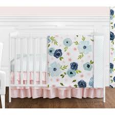 Fresh and chic infant bedding for your nursery! Blue And Pink Floral Baby Girl Crib Bedding Set 4 Pieces Blush Navy Green And White Shabby Chic Watercolor Rose Flower Polka Dot Nursery By Sweet Jojo Designs Walmart Com Walmart Com