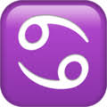 Cancer is symbolized by the crab and its glyph depicts a sideways 69, representing crab claws or a woman's breast, since cancer is the sign of womanhood and motherhood. Cancer Emoji