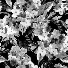 Consider mixing floral pattern with floral pattern, the key is sticking with a unifying background color and differently scaled patterns. Watercolor Floral Black And White Seamless Pattern With Hydrangea Natural Monochrome Flowers Illustration On Black Background Stock Photo Picture And Royalty Free Image Image 115727358