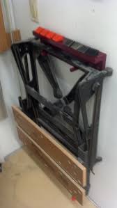 Old Black And Decker Bench Grinder Workmate Bench Holder Uses Dowels To Hold The Bench And Then A Board On Top Of It Is Drilled With Images Woodworking Projects Diy Woodworking Workshop Woodworking Garage