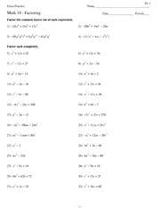 Factoring 1 Kuta Software Infinite Algebra 1 Name Factoring Trinomials A 1 Date Period Factor Each Completely 1 B 2 8b 7 2 N 2 11n 10 3 M 2 M 90 4 N Course Hero