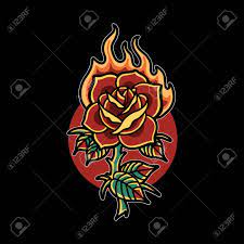 Tattoo burning heart, red heart with tongues of flame icon. Burning Rose Tattoo Vector Design Royalty Free Cliparts Vectors And Stock Illustration Image 151761957