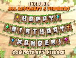 Download my free printable baby yoda banner to make your own mandalorian birthday party decorations. Minecraft Birthday Banner Party Printable Personalized Customizable Includes All Lette Printable Birthday Banner Minecraft Birthday Minecraft Party Decorations