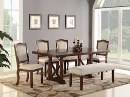 Dining Room Formal Look Classic 6pc Set Dark Cherry Dining Table Rubber Wood Faux Leather Cream Cushion S Dining Furniture Dining Table Rustic Dining Furniture