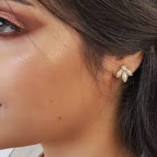 Bridal Pearl Block Stud Earrings Gold Elegant Willow Single Pearl Stud  Earrings