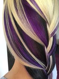Deep Purple And Blonde Hair Color With Big Braids Hair Color Highlights Hair Styles Purple Hair