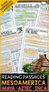 Mesoamerica Reading Passages Questions Annotations Reading Passages 6th Grade Social Studies Reading Comprehension Questions